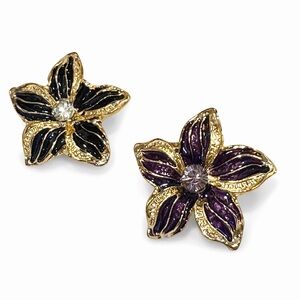 Betsey Johnson Floral Enamel Earrings - Mismatched Statement Pair